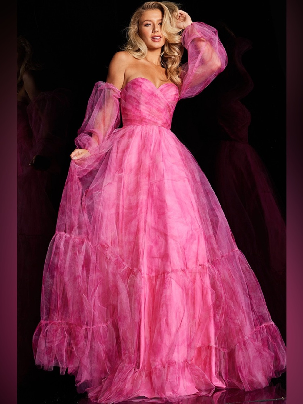 Jovani NWT Strapless Pink Tulle Ball Gown removable sleeves prom & pageant 38605